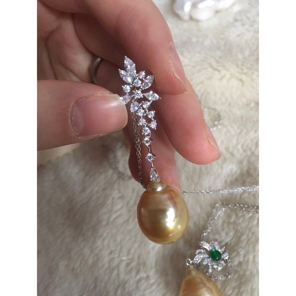 18K real south sea golden pearl necklace